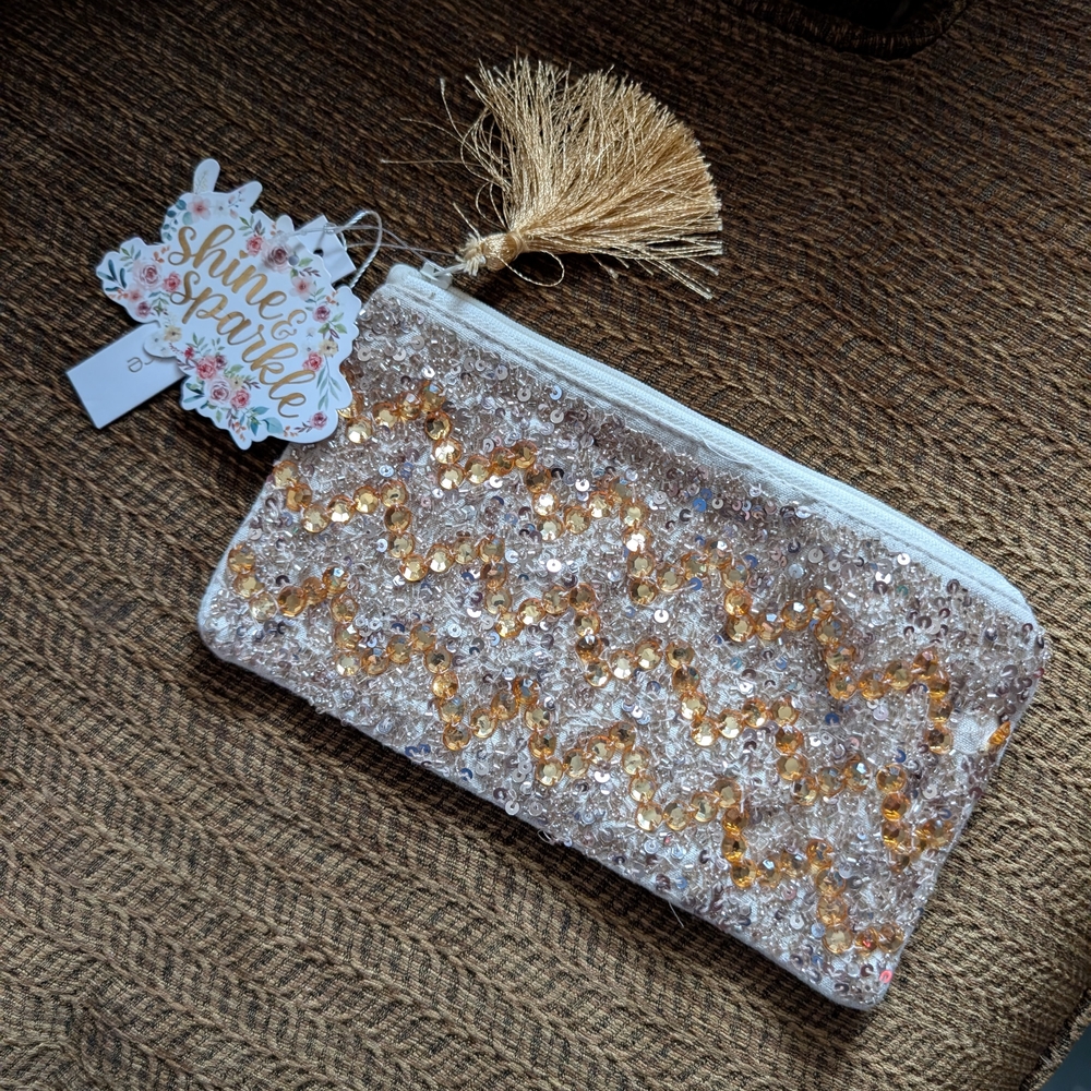 Sequin Clutch with Tassel - Gold and Silver